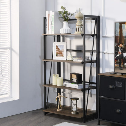Giantex 4-Tier Bookshelf, No-Assembly Folding Industrial Storage Shelves w/Anti-Tipping Wall Bolt, Large Storage Space Display Rack and Freestanding Storage Organizer