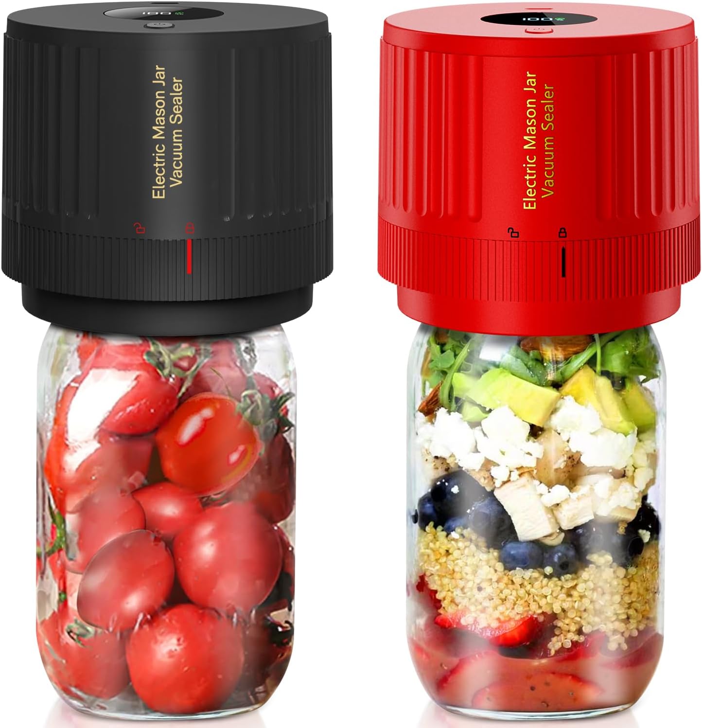 LOVE MOMENT Electric Mason Jar Vacuum Sealer Kit - Black & Red | Preserve Food Freshness