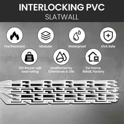Noliven Slatwall Panel Wall Storage Systems, 4x8 ft Slat Wall Paneling Garage Wall Organizer with Five Hooks, Heavy Duty Wall Mounted PVC Wall Rack, White