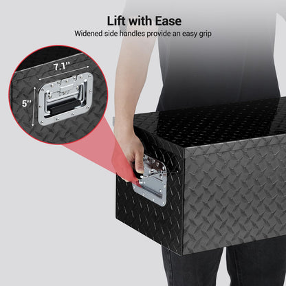 SierraSquad Heavy Duty Aluminum Truck Bed Storage Box, Lockable Waterproof Diamond Plate Chest with Sliding Shelf, Side Handles, Fits Pickup RV Trailer, Secure Organizer Toolbox, 30”