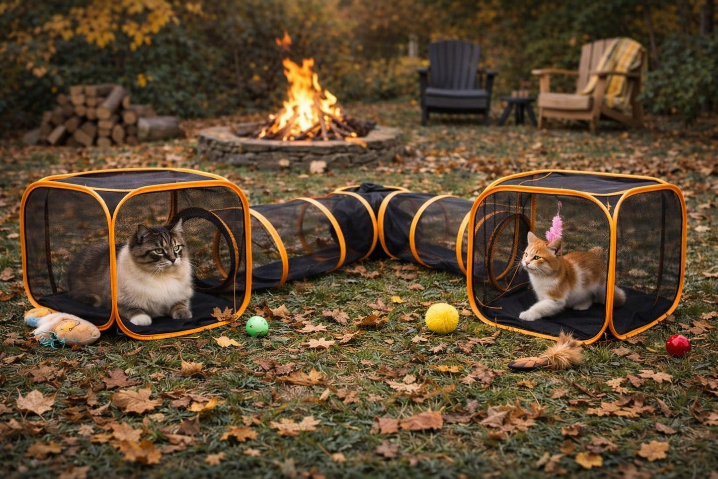 Outdoor Cat Tunnel Playset with Pop-Up Cubes & Tent – Portable Mesh Cat Playpen for Yard, Secure Enclosed Tunnel System for Cats, Kittens, Rabbits & Small Pets