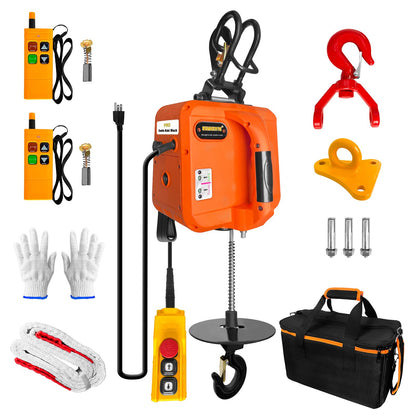 SENKEYFE PRO Power Electric Portable Hoist Winch 1100LBS, 30FT Electric Cable Hoist 1600W with Single/Double Hooks Dual Wireless Remote Control, Electric Hoist Lift Ceiling Winch for Lifting Towing