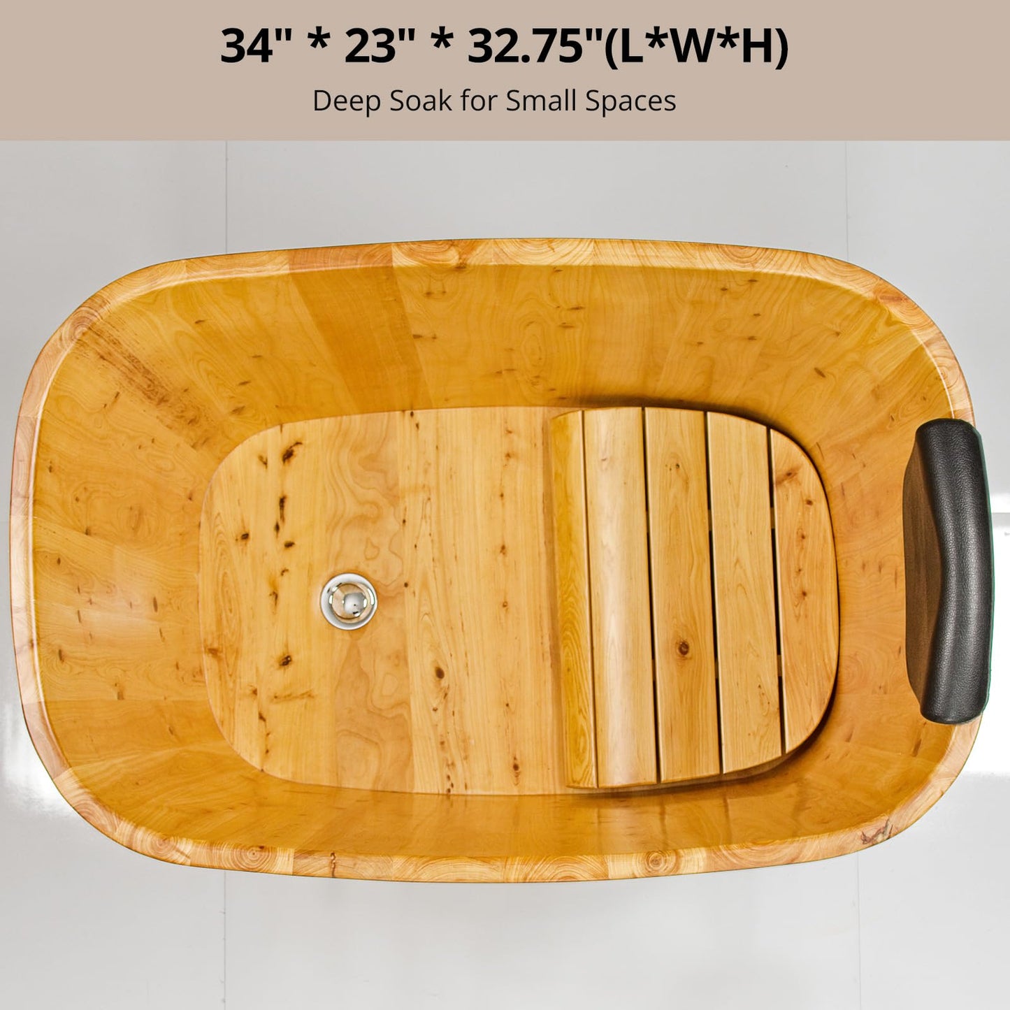 With Lid Japanese Soaking Tub Handcrafted Cedar Freestanding Wooden Bathtub Deep Soaking Tub Small Bathroom Tub Space Saving and Easy to Move STB03901 34” Hot Tub
