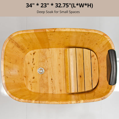 With Lid Japanese Soaking Tub Handcrafted Cedar Freestanding Wooden Bathtub Deep Soaking Tub Small Bathroom Tub Space Saving and Easy to Move STB03901 34” Hot Tub