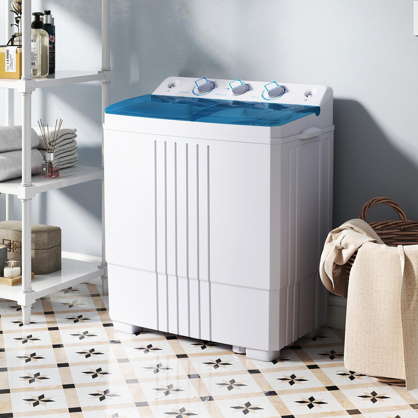 Giantex Washing Machine, 20Lbs Capacity, Washer and Spinner Combo, Portable Compact Twin Tub 12Lbs Washing and 8Lbs Spinning, Inlet and Drain Hose, Laundry Washer for Apartment RV Dorm