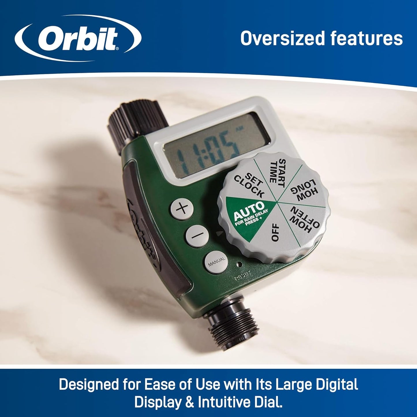 Orbit Programmable Digital Hose Watering Timer - Battery Powered with LCD Screen | 1 Outlet, Rain Delay Feature