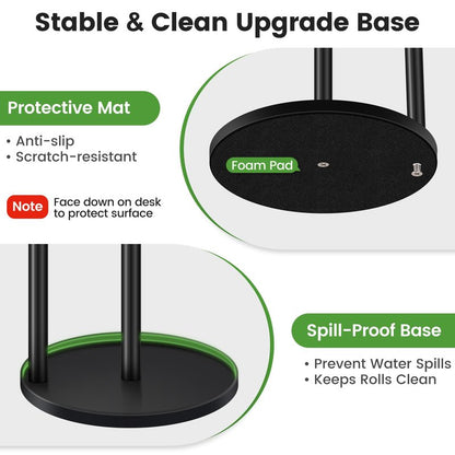 Black Paper Towel Holder Countertop, Paper Roll Holder Stand with Anti-Slip Weighted Base, Easy-Tear Papers Towel Rack Free Standing Tissue Dispenser for Bathroom Kitchen Organization RV Essentials
