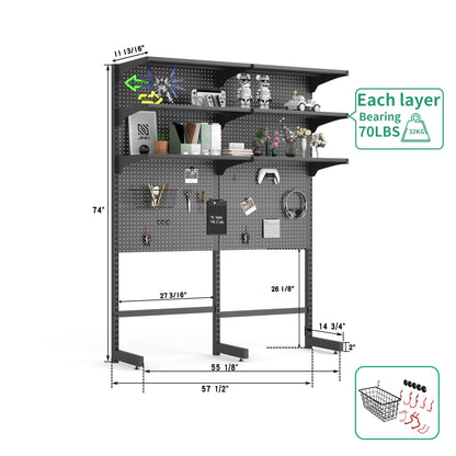 JWX DDB Gaming Pegboard Standing Shelf Units, Modular Pegboard and Shelf System with 15 Pieces Organizer Tool Holders