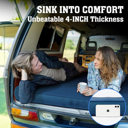 Hikenture 4 INCH Thick Self Inflating Sleeping Pad 9.5 R Value, Comfort Plus Camping Mattress with Pump Sack, Inflatable Foam Insulated Camping Pad, Camping Mat 4-Season (Light Blue, Double (80"×52"))