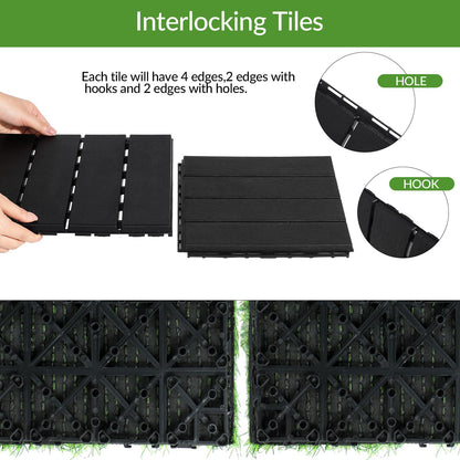 Treela 48 Pcs 12"x12" Plastic Interlocking Deck Tiles and Artificial Grass Tiles Waterproof Patio Balcony Flooring Covers 46.5 Sq. ft for Balcony Patio Deck Flooring Decor