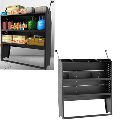 WRLWY “Van Shelves for Cargo Vans – Steel Storage & Shelving System, Fits Ford Transit, RAM ProMaster, Chevy Express, Nissan NV, Sprinter – 32" W x 43" H x 13" D”