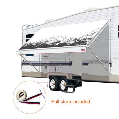 Leaveshade RV Awning Fabric Replacement Camper Trailer Awning Fabric Super Heavy Vinyl Coated Polyester 9'3''(Fit for 10' Awning)-Mountains (Custom Looking)