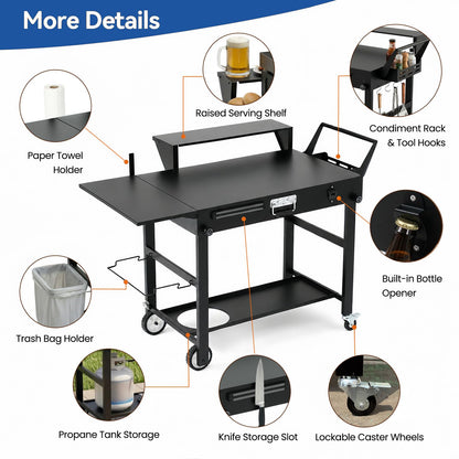 Grill Cart for Blackstone 17 and 22 Inch Griddle – 31.5" Tall Outdoor Griddle Table with Wheels, BBQ Prep Station with Side Shelf, Bar Top Shelf and Lower Storage, Foldable, Pizza Oven Compatible
