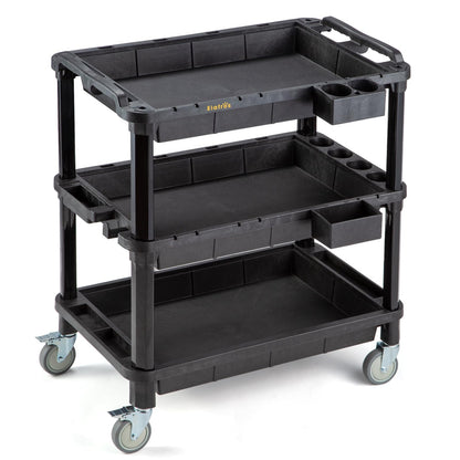 ELAFROS Multi-Use Utility Cart - 32.4x18.3 Heavy-Duty Service Cart with 3 Deep Shelves, Industrial-Grade Tool Cart Mobile Organizer, Rolling cart Holds up to 500 lbs, Black