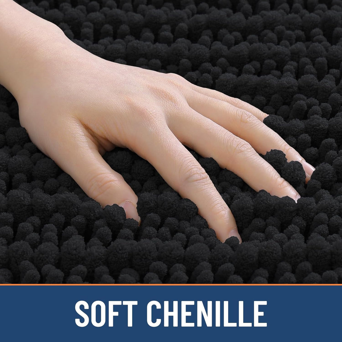 Smiry Bathroom Rugs - Extra Soft Chenille Bath Mat with Non-Slip Backing | 30x20 Inches, Black