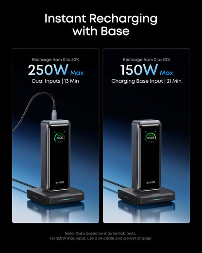 Anker Prime Power Bank and Charging Base, 26,250mAh 300W Max Portable Charger with Base for 6 Devices, Two-Way Charging, Flight-Approved, App Control, for Creators, MacBook, iPhone 17 Series, and More