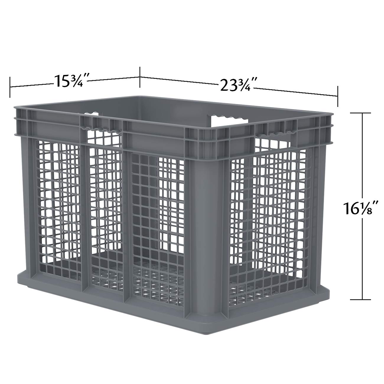 Akro-Mils 37676 Plastic Straight Wall Container Tote with Mesh Sides and Solid Base, (24-Inch x 16-Inch x 16-Inch), Gray, (2-Pack)