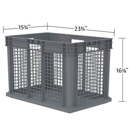 Akro-Mils 37676 Plastic Straight Wall Container Tote with Mesh Sides and Solid Base, (24-Inch x 16-Inch x 16-Inch), Gray, (2-Pack)