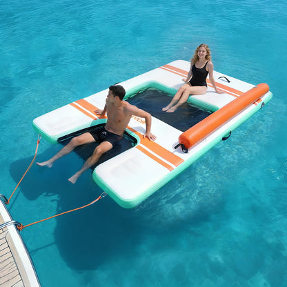 VEVOR Inflatable Floating Dock, 10 x 6 FT Inflatable Dock Platform, Non-Slip Water Air Mat with Portable Carrying Bag and Detachable Ladder, Floating Water Platform Island Raft for Pool Beach Ocean