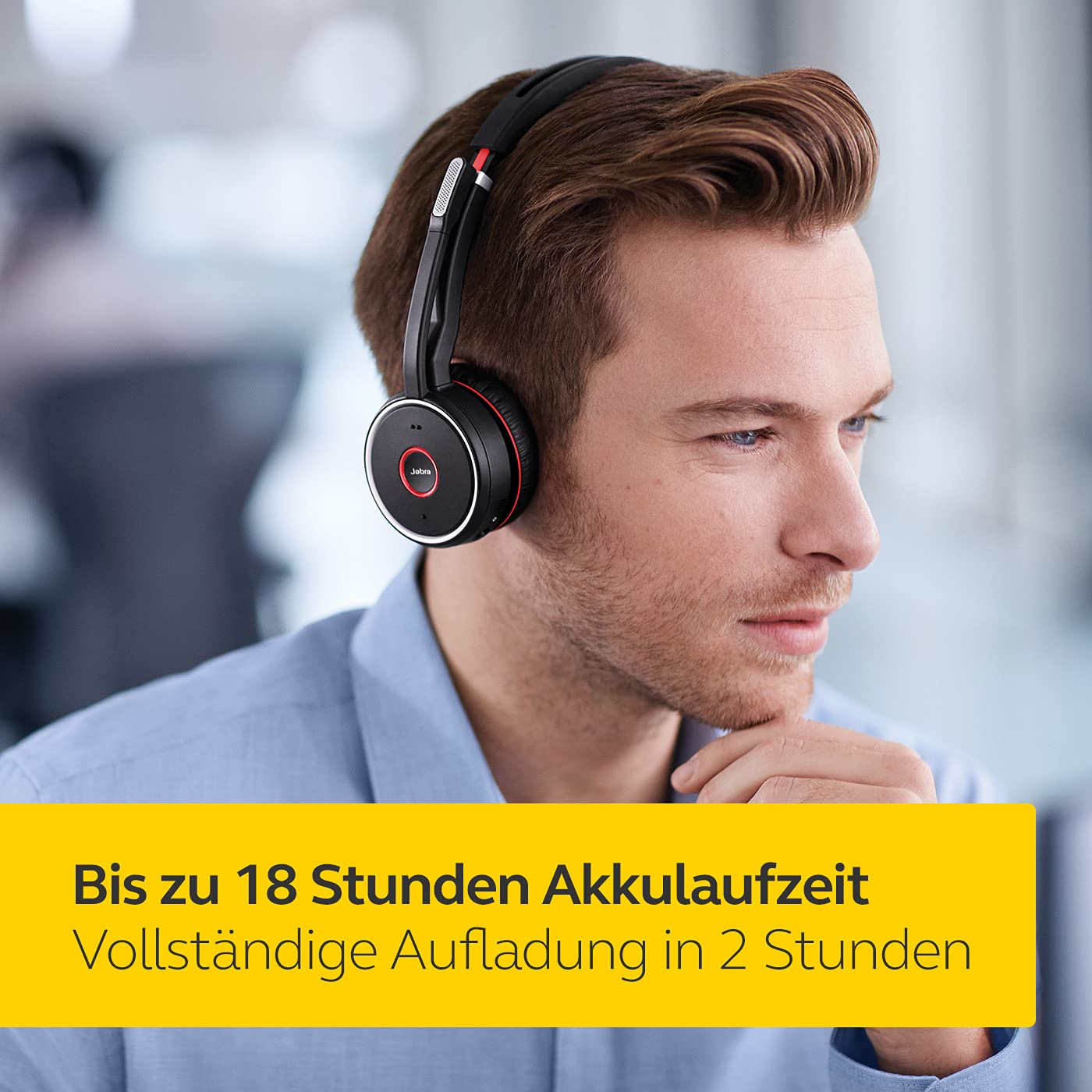Jabra Evolve 75 MS Wireless Headset, Stereo – Includes Link 370 USB Adapter and Charging Stand – Bluetooth Headset with World-Class Speakers, Active Noise-Cancelling Microphone, All Day Battery