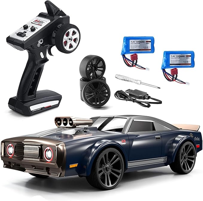 GoolRC RC Drift Car 1:16 Scale Remote Control 4WD 35KM/H High Speed Racing 2.4GHz Drifting for Adults with Cool LED Lights Extra Drift Tires and 2 Batteries (Blue)