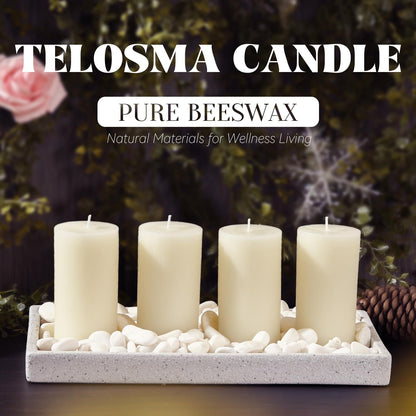 3 Pack 2 inch Wide Beeswax Pillar Candle 4 inch Tall, Smokeless and Long Lasting Natural Pure Bees Wax Candle, Unscented, Off White
