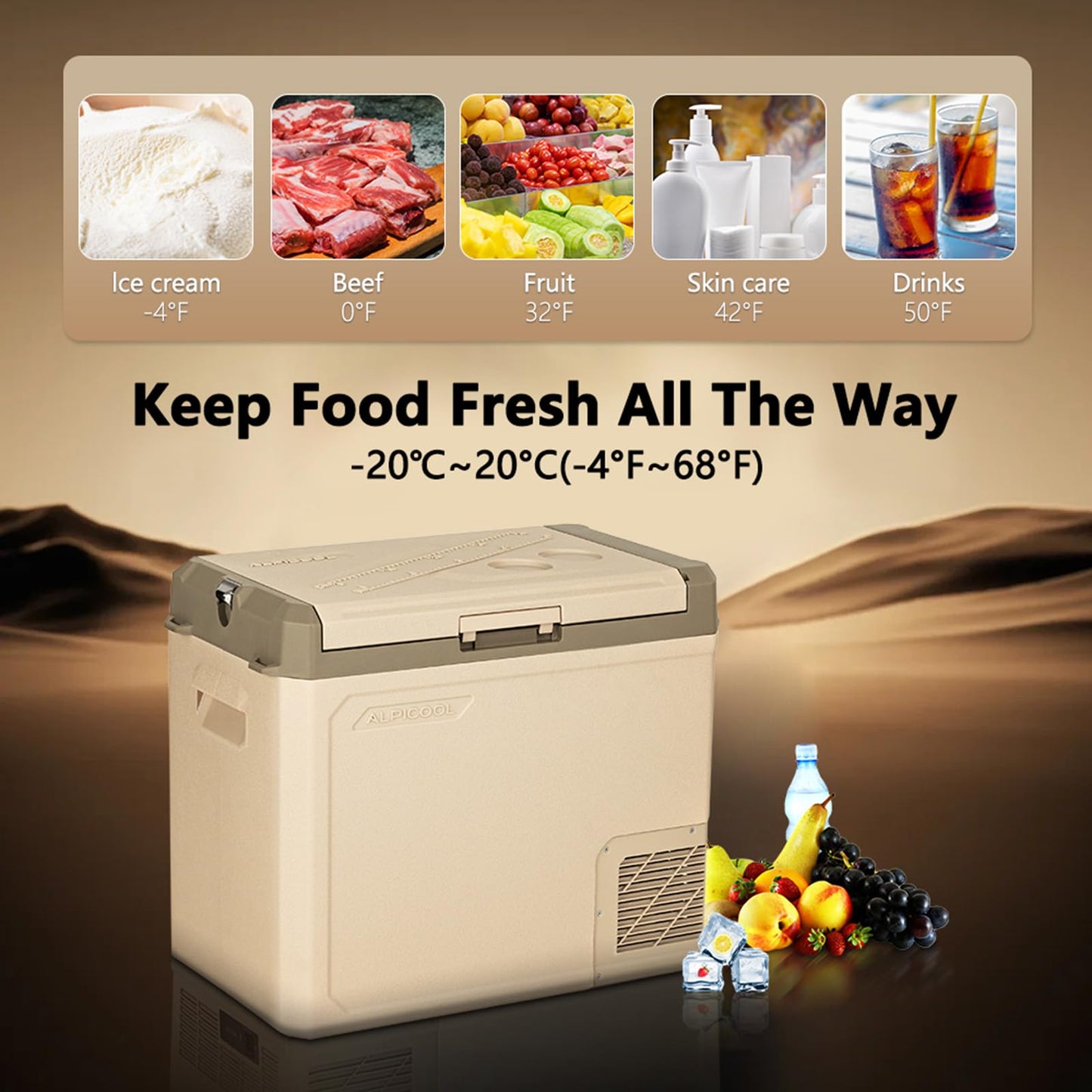 Alpicool 48 Quart GE50 Portable Car Refrigerator,12 Volt Car Freezer, Fast Cooling Fridge, with 12/24V DC and 100-240V AC for Outdoor, Camping, RV, Truck