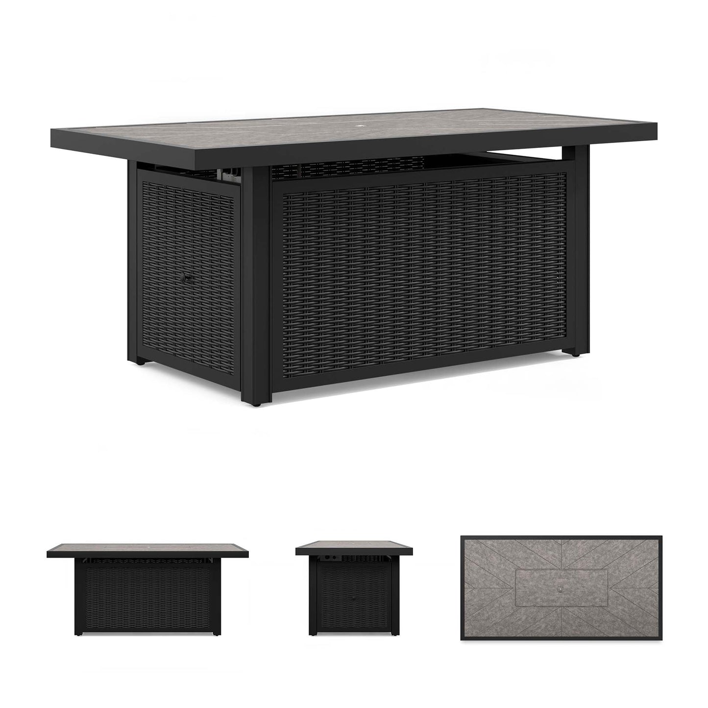 Signature Design by Ashley Beachcroft Casual Weather and Rust Resistant Battery-Operated Outdoor Fire Pit Table with Adjustable Flame Control and Protective Cover, Black & Light Gray