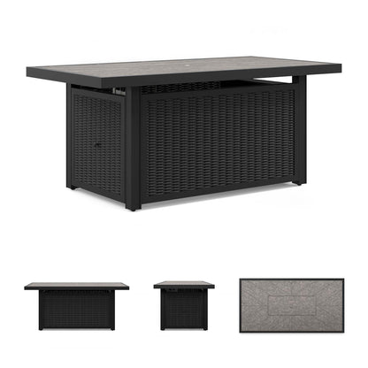 Signature Design by Ashley Beachcroft Casual Weather and Rust Resistant Battery-Operated Outdoor Fire Pit Table with Adjustable Flame Control and Protective Cover, Black & Light Gray