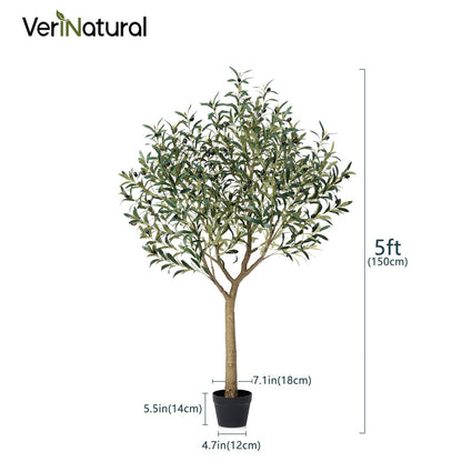 VeriNatural Artificial Olive Tree 5FT - Faux Olive Trees Indoor with 1283 Silk Leaves & 58 Fruits,UV Resistant & Natural Wood Trunk Fake Plant for Outdoor,Living Room,Patio,Home Decor,VN157
