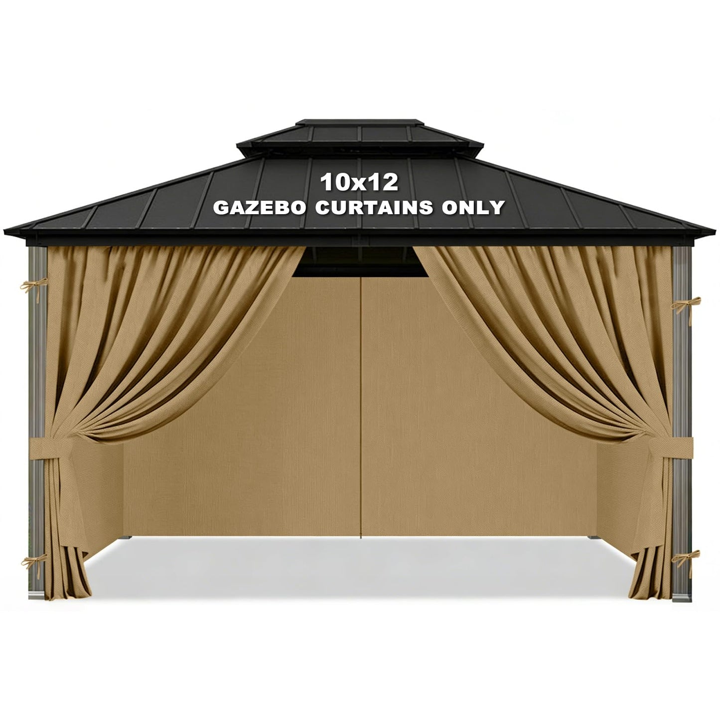 Gazebo Privacy Curtains 10' x 12' Replacement Panels – Waterproof & Windproof 4 Zippered Sidewalls for Patio Canopy, Outdoor Garden or Backyard Gazebo(Khaki)
