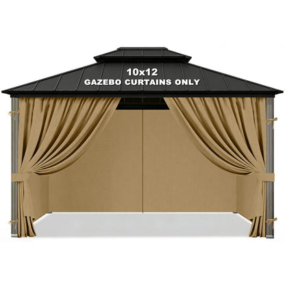 Gazebo Privacy Curtains 10' x 12' Replacement Panels – Waterproof & Windproof 4 Zippered Sidewalls for Patio Canopy, Outdoor Garden or Backyard Gazebo(Khaki)