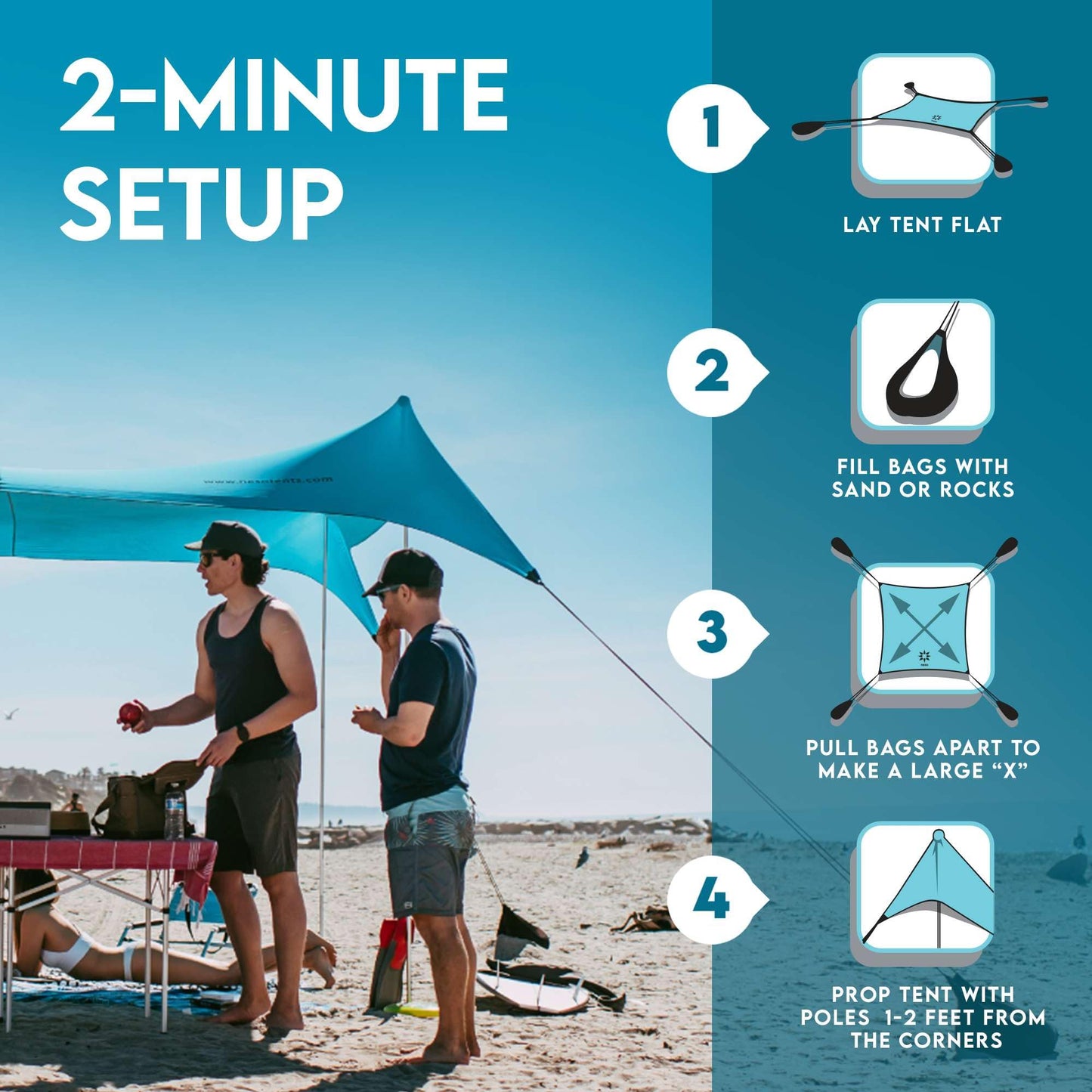 Neso Gigante Portable Beach Tent Sun Shelter - Lightweight Beach Shade Canopy - Easy Setup for Family Outings - Patented Reinforced Corners - UPF 50+ - 8ft Tall, 11 x 11ft - Save The Whales