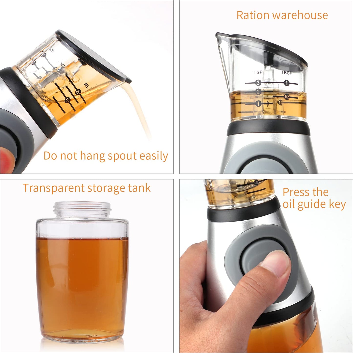 erduoduo Glass Oil Bottle, 8.5 Oz Wide Mouth Kitchen Oil Dispenser with Measuring, for Cooking, Baking, Frying, Salads, BBQ, Picnics