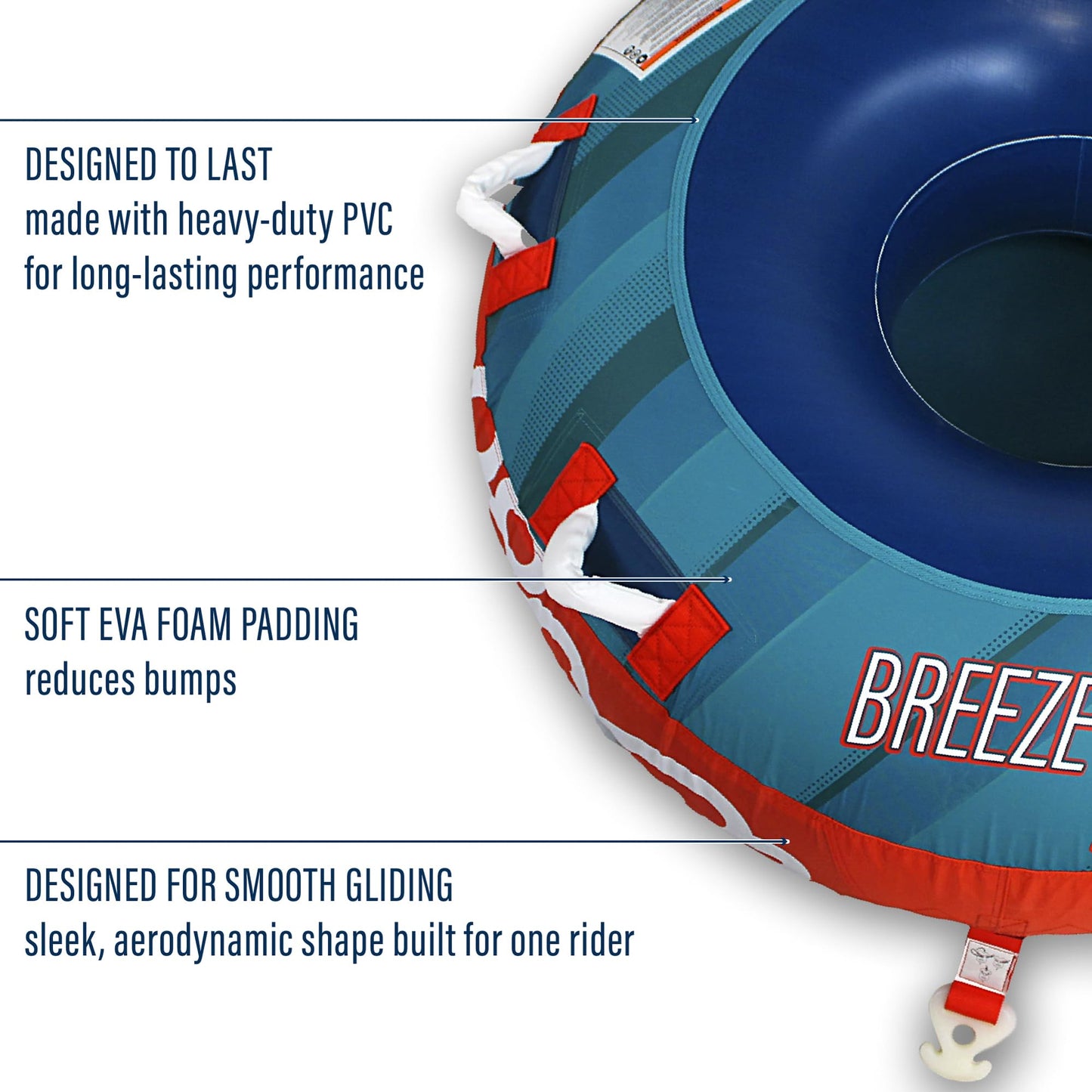 Paradise Water Sports - Breeze Water Towable Tube for Boating - 1 Rider, Teal/Red