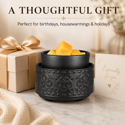 Mocosa Ceramic Wax Warmer Wax Melt Warmer for Scented Wax 3-1 Electric Candle Warmer Home Fragrance Wax Burner Perfect Christmas Gifts for Mom Women(Black-Granular)