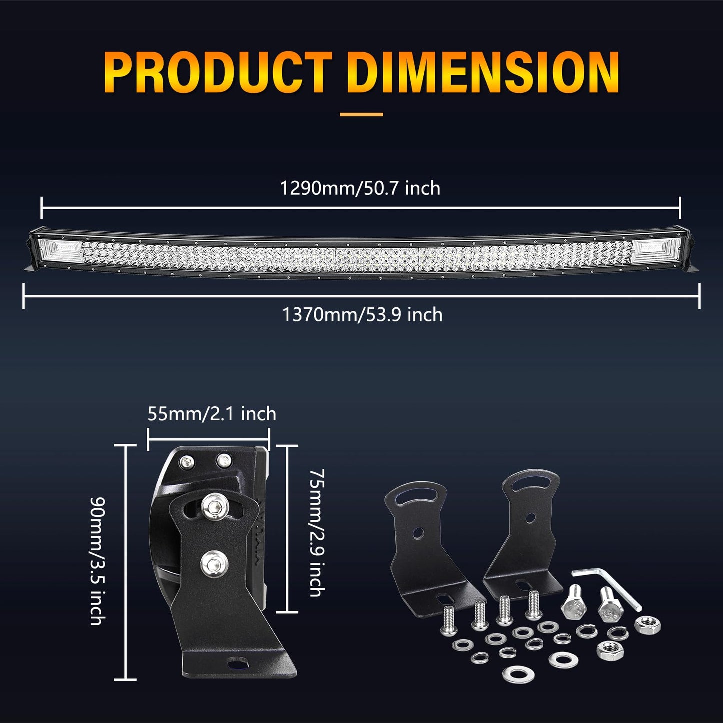 Willpower 52 inch Curved LED Light Bar with Remote Controller Wiring Harness,675W Triple Row Spot Flood Combo Beam,Strobe Flash Work Light Driving Lights,Waterproof Remote Controller On/Off Switch