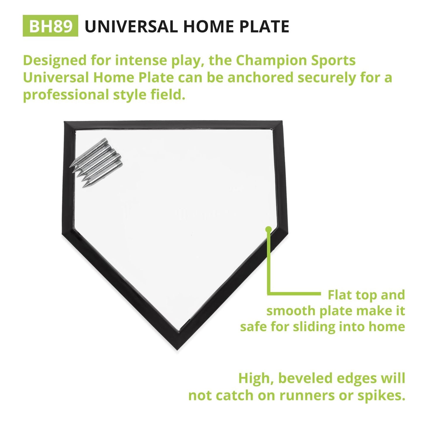 Champion Sports Universal Homeplate – Molded Rubber, Metal Bottom Home Plate with Ground Anchor and Spikes