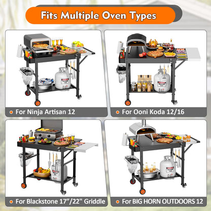 Outdoor Grill Cart for Pizza Oven, 28.8" Extra-Wide Pizza Oven Table, Heavy Duty Grill Cart with Pizza Topping Station, Grill Tables for Outside, Prep Station for Blackstone Griddle Accessories