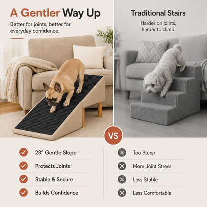 Dog Ramp for Couch, 16" H × 16" W 2-in-1 Split Ottoman Dog Stairs, Foldable Wooden Pet Ramp with 23° Gentle Incline & Non-Slip Surface, Pet Steps for Senior Small Medium Large Dogs (Off-White)