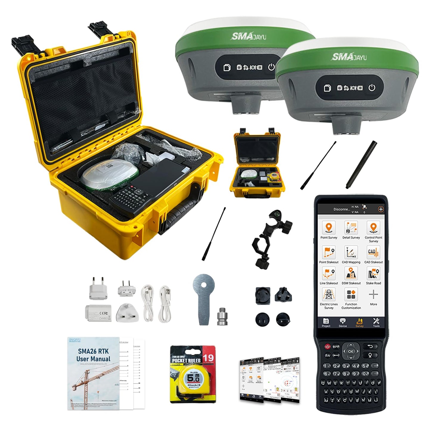 SMAJAYU SMA26 Pro RTK GNSS Surveying Equipment, Rover & Base with Collector, Drone Base Station, 4G BT IMU CORS NOAA, 15 km UHF, No Subscription Fee, GPS for Land Surveying & Engineering