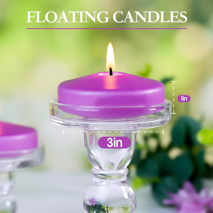 3 inch Purple Floating Candles 8-9 Hours Floating Candle for Centerpieces 30 Packs Unscented Floating Candles 3” Water Candles for Cylinder Vases, Pool, Wedding