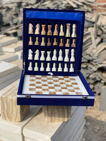Large Handmade Full Chess Set Marble Chess Board 32 Chess Game Pieces Unique Home décor. Handcrafted Tournament Chess Board - 2 Players. (White Brown)