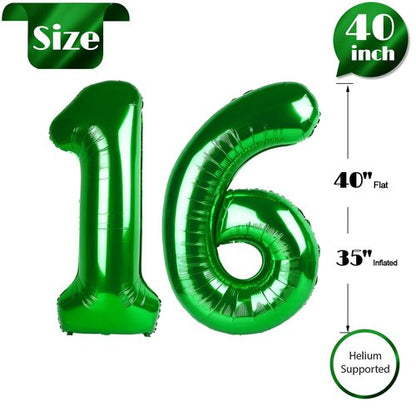 Green Number 16 Balloon 40 inch, 16 Number Balloons, 16th Green Birthday Decorations for Women Men, 16 Year Old Party Supplies, St. Patrick's Day Games Theme Birthday Decorations