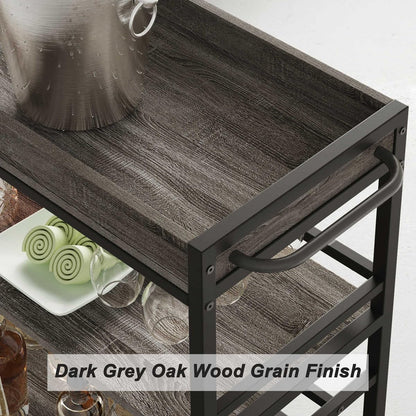 BON AUGURE Bar Cart, Home Bar Serving Cart on Wheels, Mobile 3 Tier Liquor Beverage Carts with Wine Rack and Glass Holder (Grey Oak)