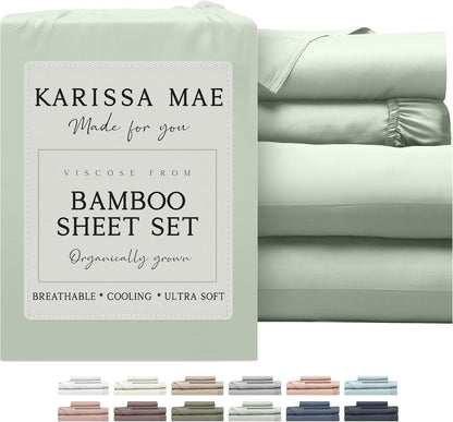 KARISSA MAE King Size Cooling Bamboo Viscose Sheet Set - 100% FSC Certified, Hypoallergenic, Sea Glass