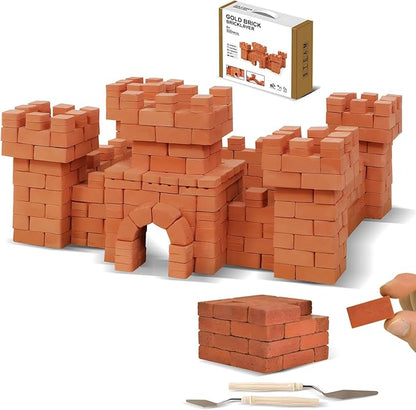 Knight Bricklayer Brick and Mortar Construction Set Clay Mini Bricks &amp Cinder Blocks DIY Mini House Kit STEM Building Toy Kids Brick Mortar Set Reusable Blocks Ages 8+ Birthday Gift