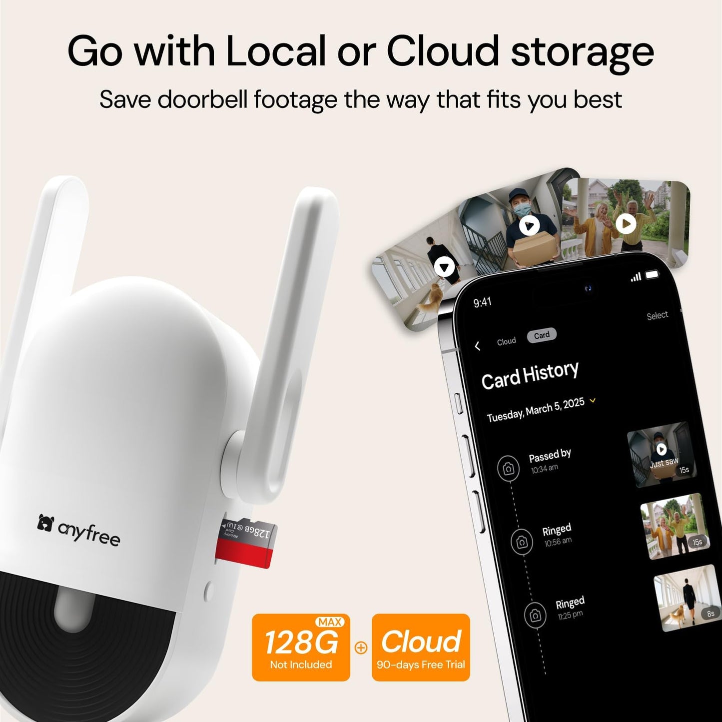 Doorbell Camera Wireless Video Doorbell with Chime, AI Motion Detection Doorbells with 2.4/ 5Ghz WiFi,Solar Assist Battery, HDR Night Vision,Long Distance 2-Way Talk, Local/AWS Cloud Storage