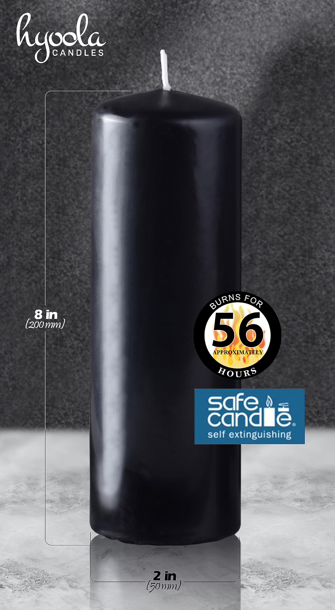 Hyoola Black Pillar Candles 2x8 Inch - 4 Pack Unscented Pillar Candles - European Made
