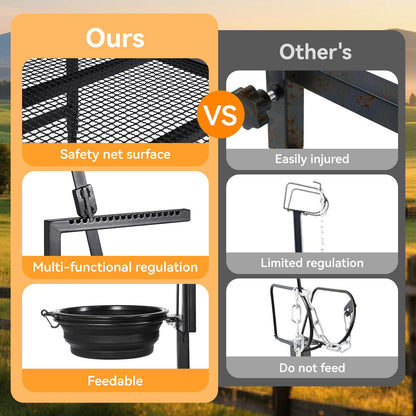FULUPET Goat Milking Stand with Feed Bin, 600 LBS Heavy Duty Sheep Trimming Stand, Adjustable Headpiece Livestock Stanchion, Stable Metal Hoof Trimming Platform for Grooming & Shearing, Farm Equipment